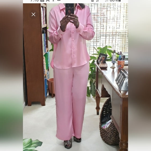 Rachel Zoe pink satin pants suit - Picture 2 of 9